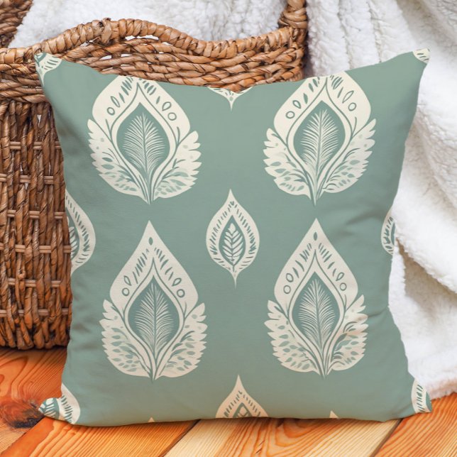 Coussin Sage Green Cream Artistique Feuille Nature (Sage Green Cream Artistic Leaves Nature Throw Pillow)