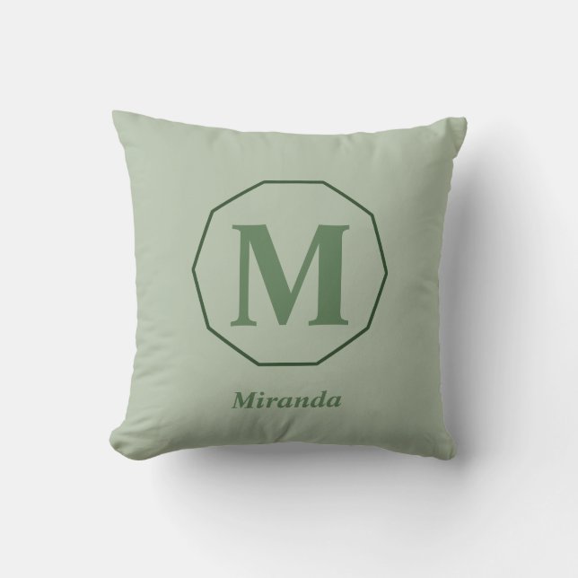 Coussin Sage Green élégant nom monogramme personnalisé (Recto)
