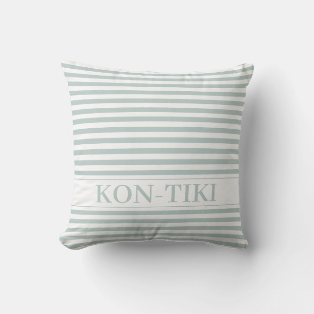 Coussin Sage Green et White Stripes. Nom du bateau nautiqu (Recto)