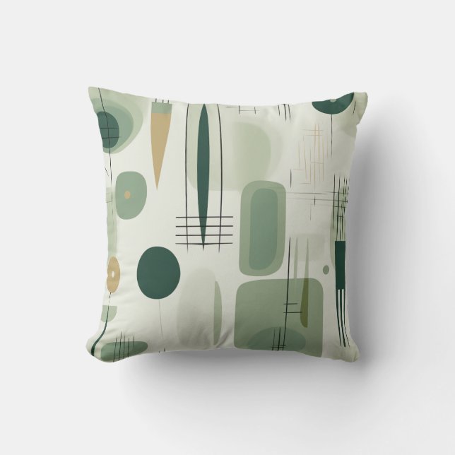 Coussin Sage Green Mid Century Moderne Abstrait (Recto)