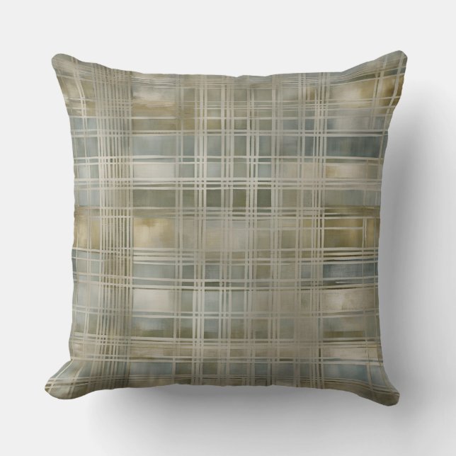 Coussin Sage Green Olive Dusty Blue Farmhouse Plaid (Recto)