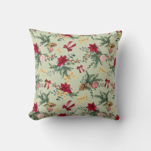 Coussin Sage Vert hiver Botanique Verdure Bow Motif