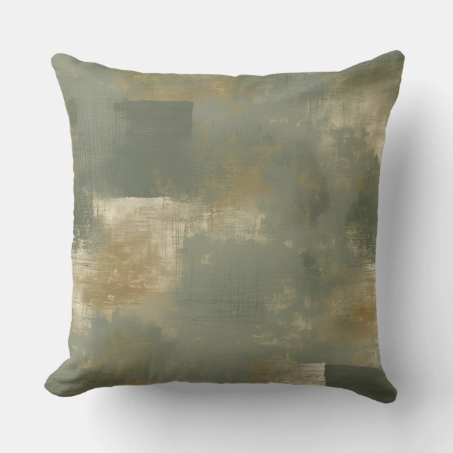 Coussin Sage Vert Olive Or Abstrait (Recto)