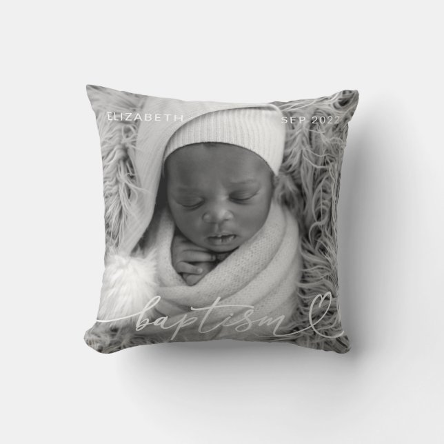 Coussin Saint Baptême Élégant Moderne Chic Coeur Bébé Phot (Recto)