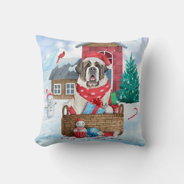 Coussin Saint Bernard Chien dans la neige Maison de Chien  (Recto)
