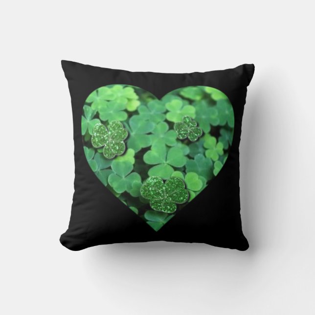 Coussin Saint-Patties Day, shamrock vert, Coeurs irlandais (Recto)