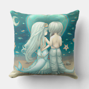Coussin Saint Valentin cadeau belle sirènes amour turquois