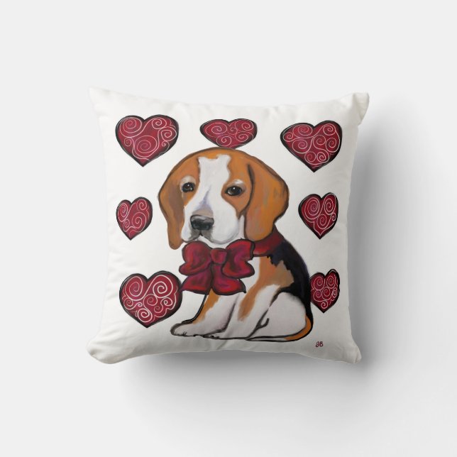 Coussin Saint-Valentin Chien Beagle (Recto)