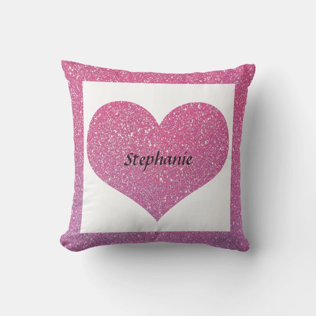 Coussin Saint-Valentin Cœur Monogramme Paillettes Rose Gol (Recto)