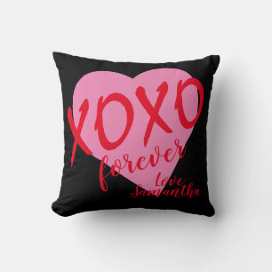 Coussin Saint Valentin Coeur Rose Carreaux Rouge embrasse 