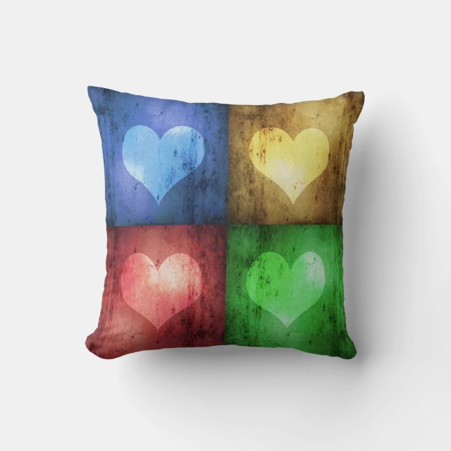 Coussin Saint Valentin coloré Coeurs rustiques (Recto)
