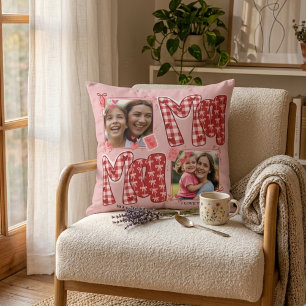Coussin Saint-Valentin Mère et Enfant Cœur Rouge à Carreau