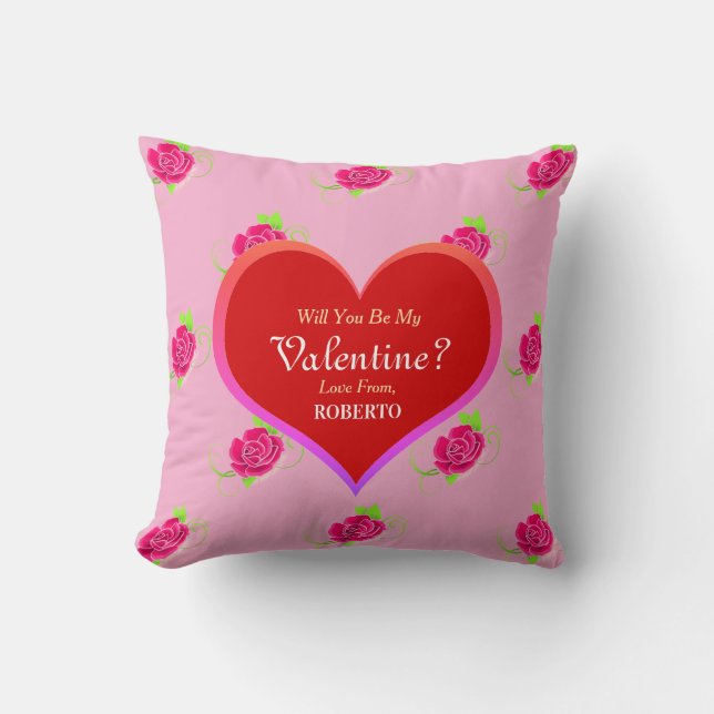 Coussin Saint Valentin mignon rose Rose Coeurs Fille (Recto)