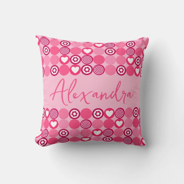 Coussin Saint-Valentin Motif de Cœur et de Fleur Rose Mign (Recto)