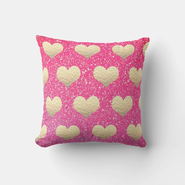Coussin Saint Valentin Parties scintillant rose Coeurs d'o (Recto)
