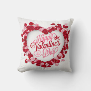 Coussin Saint-Valentin Rouge Rose Rose Pétales Coeur Blanc