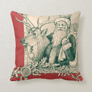 Coussin Saint vintage Nick de Noël de renne de Père Noë