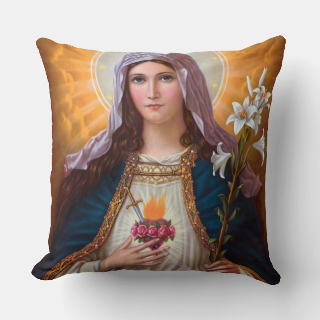Coussin Sainte Mère Marie Coeur immaculé, Sainte Marie, Ca (Recto)