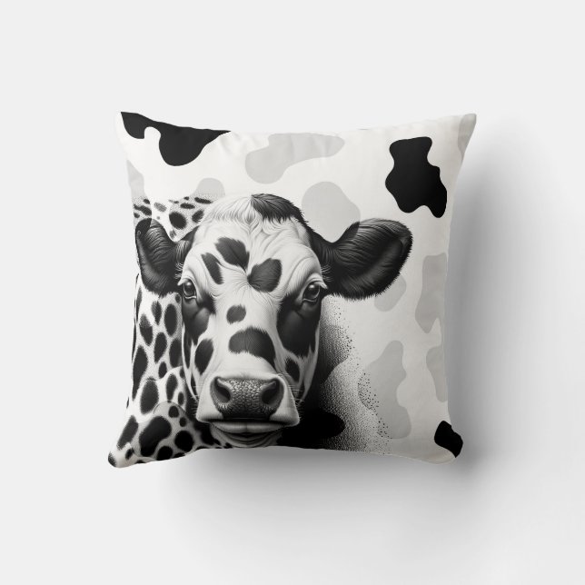 Coussin Sainte vache ! Pays rustique noir et blanc Ouest (Verso)