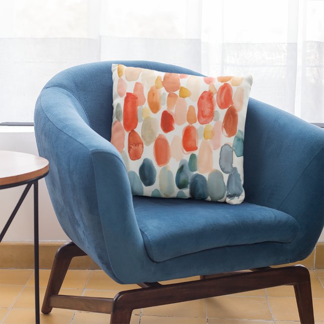 Coussin Saison des agrumes - Corail et pierres bleues (Pillow on chair)