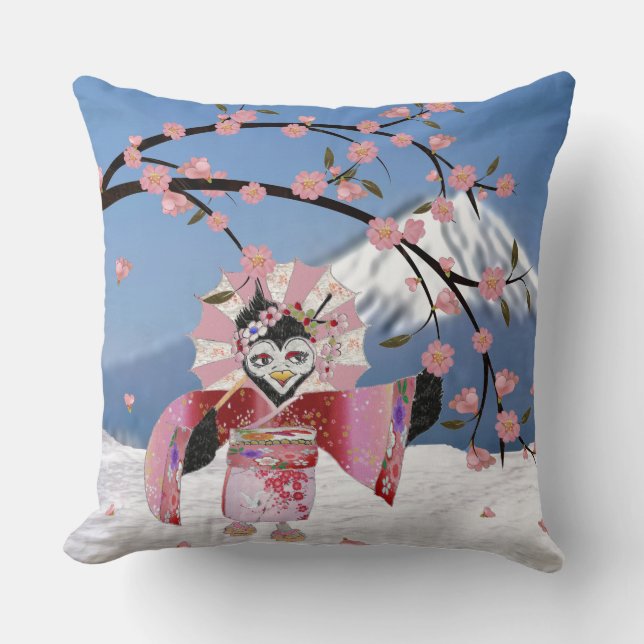 Coussin Sakura Geisha Bird dans les fleurs de cerisiers de (Recto)