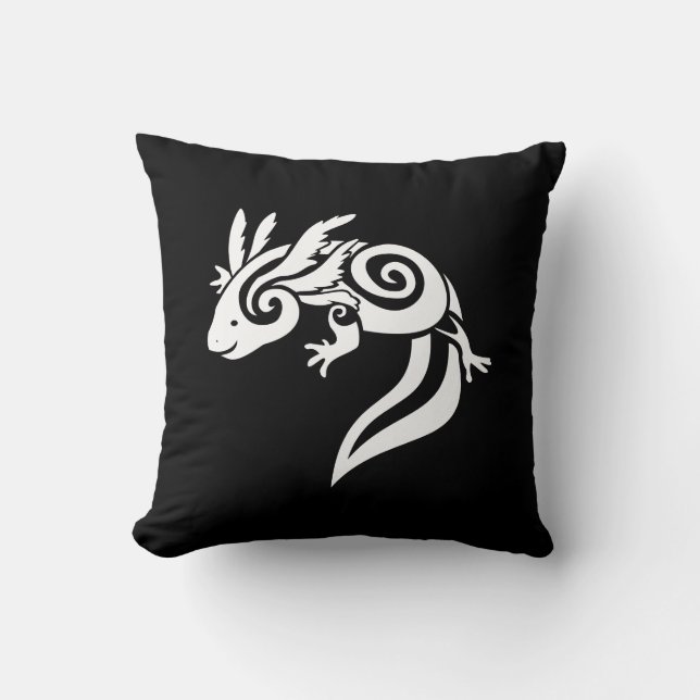 Coussin Salamandre tribale noire réversible de Mexicain (Recto)