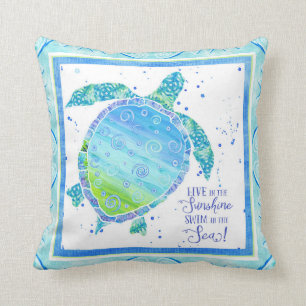 Coussin Salez l'art d'aquarelle d'océan de plage de tortu