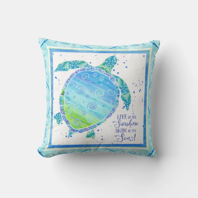Coussin Salez l'art d'aquarelle d'océan de plage de tortue (Recto)