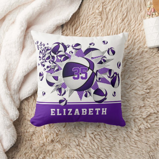 Coussin salle de sport blanc violet filles basket étoiles (Couverture)