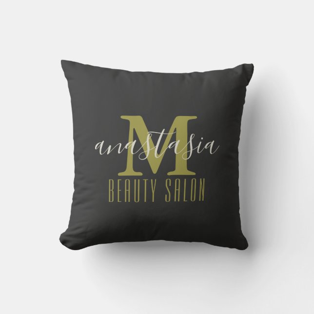Coussin Salon de beauté noir par Anastasia Monogramme (Recto)