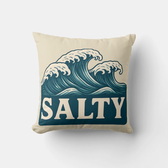 Coussin Salty Blue Surf Beach Waves Nautical Coastal Decor (Recto)
