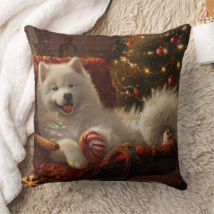 Coussin Samoyed Chien Festive de Noël
