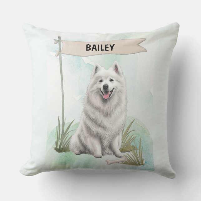 Coussin Samoyed Watercolor Personalized Dog (Recto)