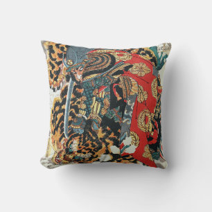 Coussin Samurai Combattre un tigre, Kuniyoshi, Ukiyo-e