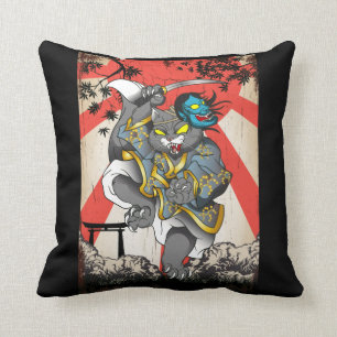 Coussin Samurai Japonais Chat Swordsman Ninja Kitten
