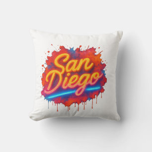 Coussin San Diego Neon Street Art - Script rétro coloré