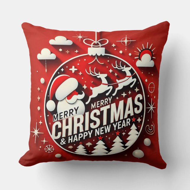 Coussin Santa Claus et Décor de vacances (Recto)