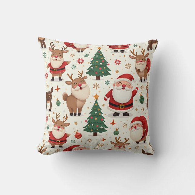Coussin Santa Claus, Rudolph et sapin de Noël (Recto)