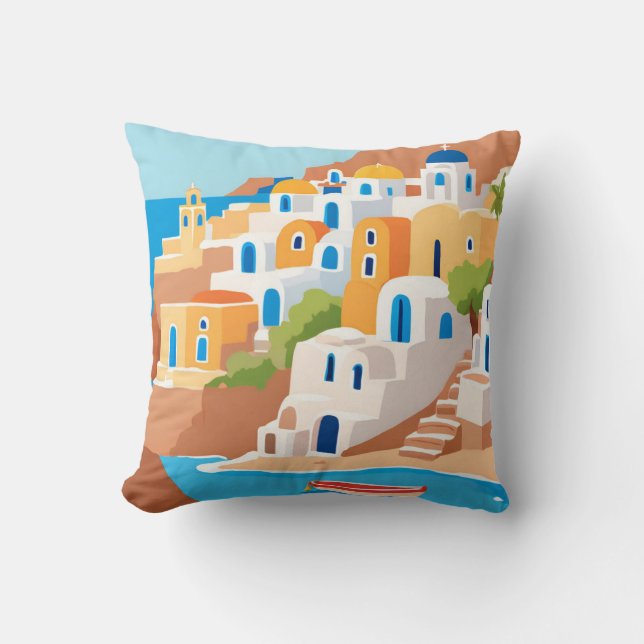 Coussin Santorin Panoramique Vue Jeu d'oreiller (Recto)