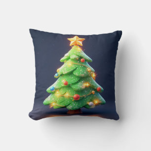 Coussin Sapin de Noël Coloré Décoré de Lumières