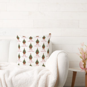 Coussin Sapin de Noël Élégant – Ruban Rouge