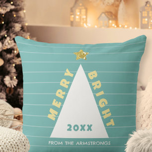 Coussin Sapin de Noël minimaliste turquoise