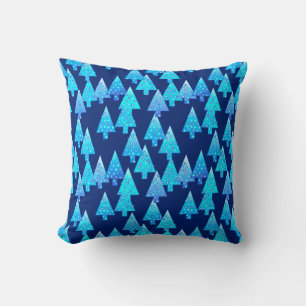 Coussin Sapins de Noël à fleurs modernes - bleu cobalt