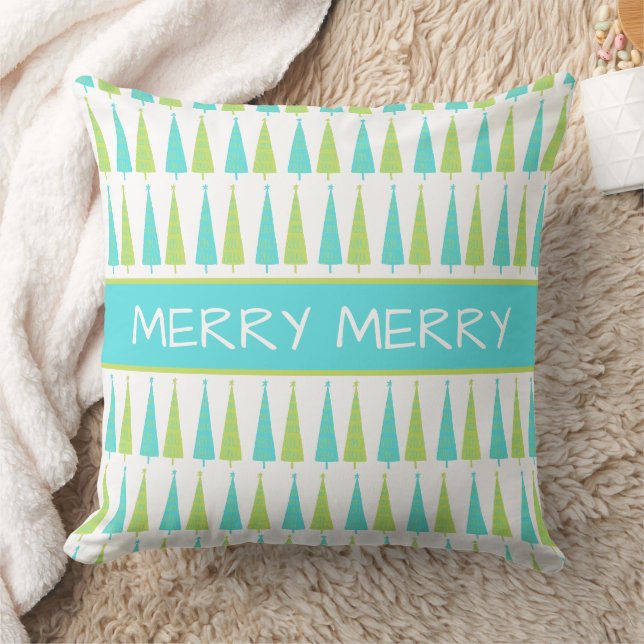 Coussin Sapins de Noël Personnalisés Teal et Vert Citron (Couverture)
