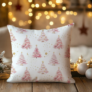 Coussin Sapins de Noël roses