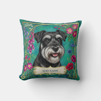 Coussin sarcelle personnalisé schnauzer argent et 