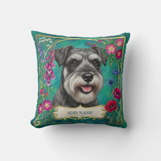Coussin sarcelle personnalisé Schnauzer sel et poi