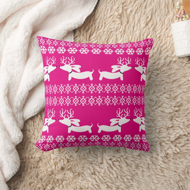 Coussin Saucisson Chien Fair Isle Holiday Doxie Décor rose (Couverture)