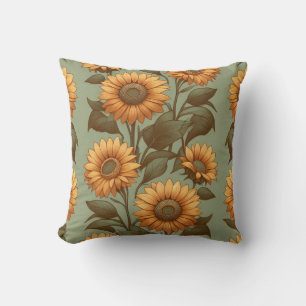 Coussin Sauge et Tournesols II