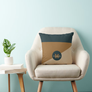 Coussin sauge Vert Beige brun monogramé vintage couleur